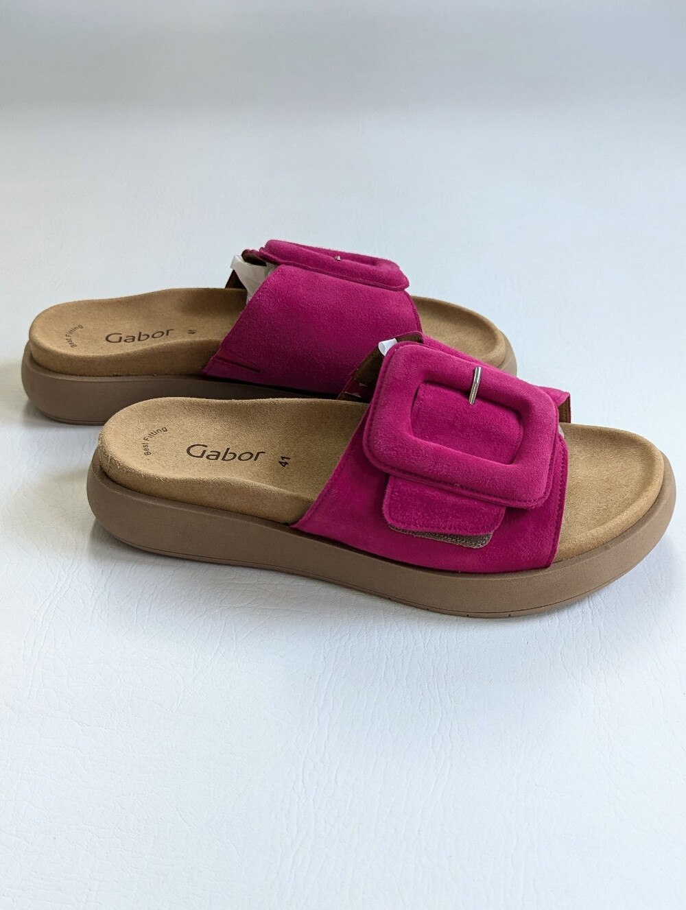 Gabor Adios Slides Sandals Suede Hot Pink 41/10 Big Buckle Barbiecore